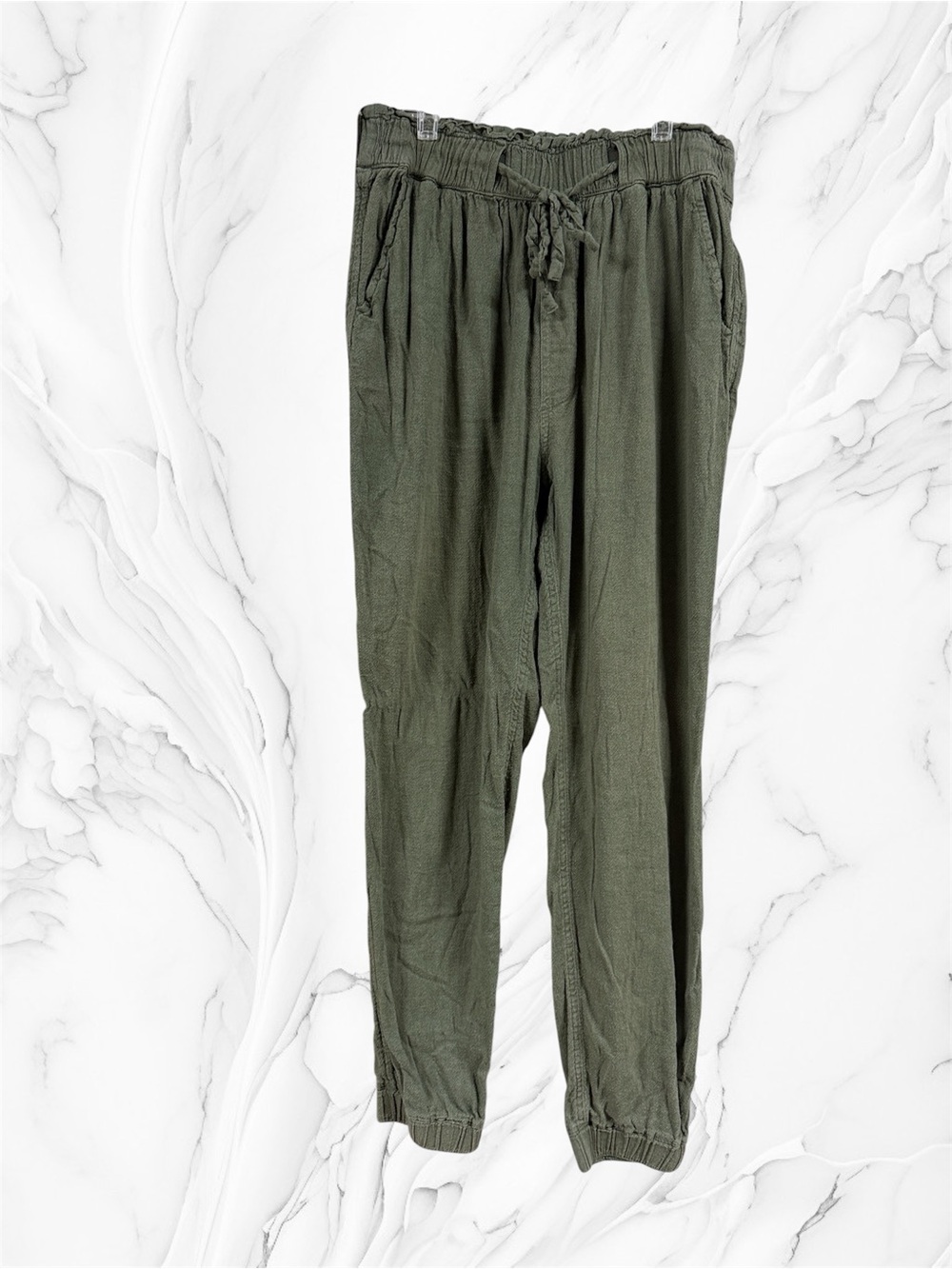 Hollister ultra high rise Olive green Drawstring Jogger Pants linen blend